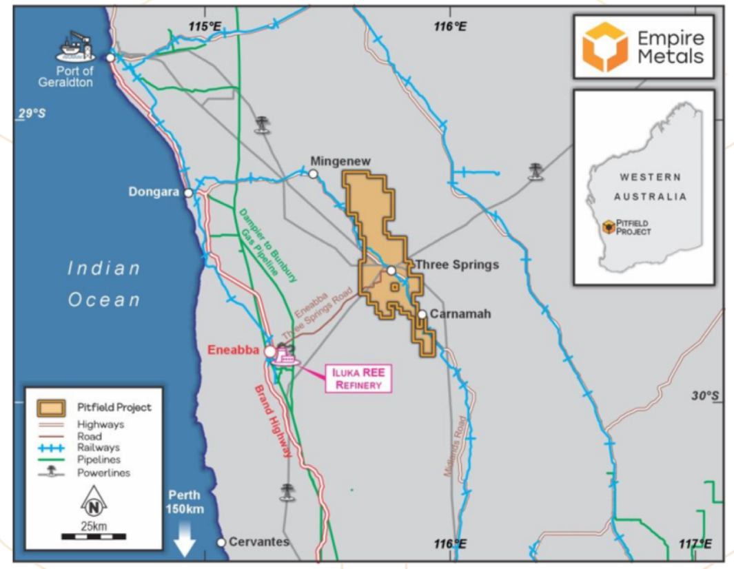 Empire Metals' Pitfield project location map